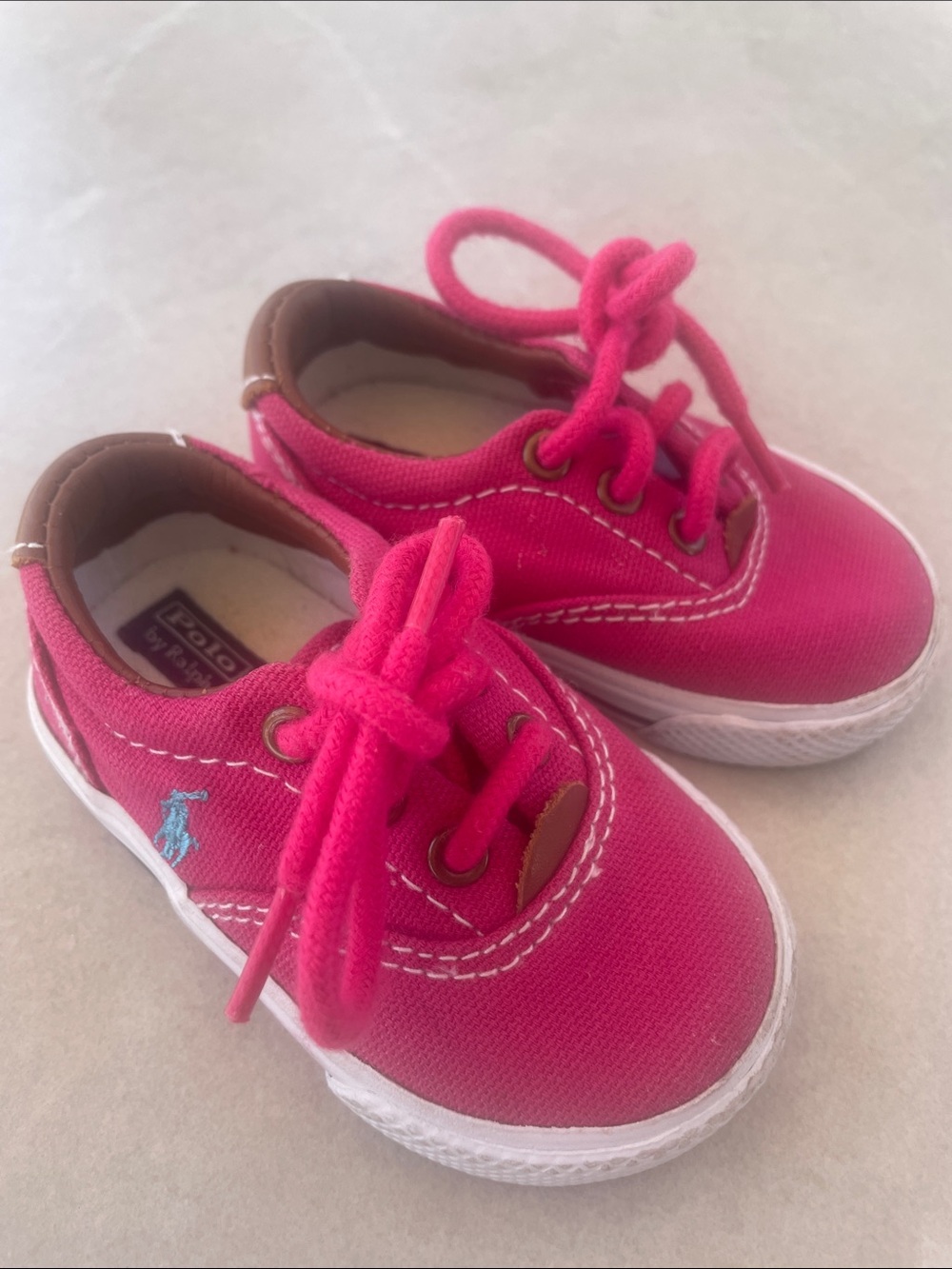 Ralph Lauren Hot Pink Canvas Baby Sneakers with Blue Pony